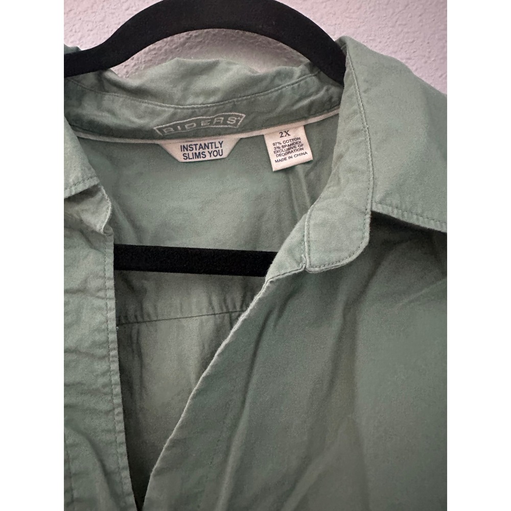 Riders by Lee Instantly Slims You Sage Green Button Down Shirt 2X Short Sleeve - Picture 3 of 8